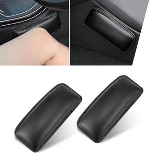 jokormo 2 PCS Car Knee Cushion Pads, 7" x 3.1" Smooth Leather + Soft Memory Foam Leg Pressure Relief Pad, Central Control Thigh Support Pillow, Universal Portable Adhesive Accessory for Cars (Black)