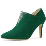 Allegra K Women's Pointy Toe Rhinestones Pull on Stiletto Heel Emerald Green Ankle Booties 8 M US