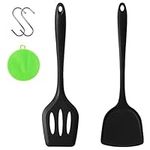 Pack of 2 Silicone Solid Slotted Turner Spatula, XIACIBDUS Silicone Cooking Utensils Set, High Heat Resistant Silicone Wok Spatula with Silicone Sponge Hooks for Fish,Eggs,Pancakes