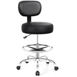 Brick Attic Drafting Chair with Backrest – Adjustable Foot Rest Rolling Stool with Wheels, PU Leather Swivel Stool for Office Spa Studio Lab Counter Salon Home Work Bar Kitchen Shop(Silver)