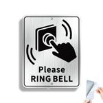 Goodvia Please Ring Bell Sign Outdoor Small Brushed Aluminum Adhesive Ring Bell for Assistance Sign 5.4x4.7 inches 1pcs