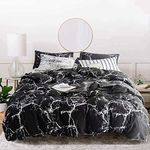 Houseri Black Marble Comforter Set Queen Size, All Season 3 Piece Black and Grey Artistic Bedding Sets Queen Lightweight Breathable Men Women Boys Girls Soft Comfy Bed Quilt Blanket Comforters Queen