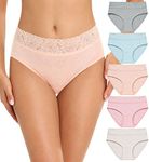 RHYFF Womens Underwear Cotton Bikini Panties Lace Soft Hipster Panty Ladies Stretch Full Briefs 5 Pack, Light-5 Pack, Small, Multicolor