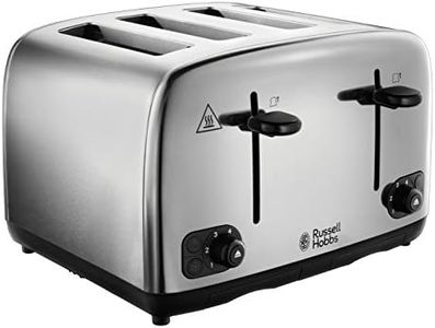 Russell Hobbs 4 Slice Toaster with Perfect Toast Technology for improved evenness (Wide slots, Lift & look feature, 6 Browning levels, Frozen & Cancel function, 1700W, Brushed & Stainless Steel) 24090