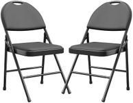 GarveeHome Folding Chairs Set of 2, Metal Foldable Chair with and Non-Slip Feet Pads, Pu Party Chairs for Indoors and Outdoors, Room, Dining Room, in 1 Box, Black