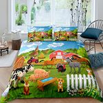 Feelyou Kids Bedding Set Cartoon Farmhouse Duvet Cover Set Cute Farm Animal Boys Girls Toddler Comforter Cover Country Style Quilt Cover with 1 Pillowcase Twin Size