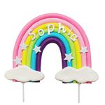 Personalized Rainbow Unicorn Cake Topper Butterflies Deco for Rainbow Unicorn Birthday (Pink Rainbow)