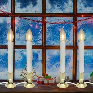 Set of 4 Electric Window Candles, 9 Inch Plug in Window Candle Lamps with 4 C26 LED Bulbs, Electric Candles with Built-in Auto Sensor, Turns Candle on in Dark and Off in Light