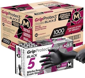GripProtect Precise 5 Mil Black Nitrile Gloves – Chemical Resistant Nitrile Gloves with Textured Grip for Mechanics, Janitors & Food Prep – Medical Disposable Gloves, Medium Case of 1000, 10 bx of 100