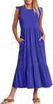 ANRABESS Women Summer Casual Ruffle Sleeveless Maxi Dress A-Line Flowy Tiered Beach Long Sundress with Pockets Royal Blue Medium