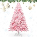 AGM Christmas Tree 6ft, Snow Flocked Artificial Pink Christmas Tree with 808 Branch Tips, Outdoor Christmas Tree for Christmas Decorations