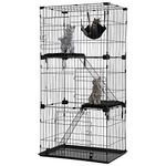 HCB Cat Kennel Cat Cage Ferret Cage Cat Houses Small Animal Pet Playpen 67 inch Height / 3 Front Doors / 2 Resting Cushion Beds / 2 Ramp Ladders Stairs / 1 Swing Hammock,Black,HC-176,67x33x22 inch