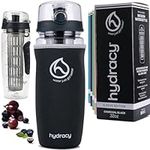 Hydracy Fruit Infuser Water Bottle - 32 Oz Sports Bottle with Full Length Infusion Rod, Time Mark and Insulating Sleeve Combo Set + 27 Fruit Infused Water Recipes eBook Gift - Charcoal Black