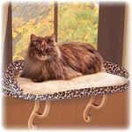 K&H Pet Products Deluxe Kitty Sill w/ Bolster Cat Window Bed, Cat Window Perch for Large Cats, Cat Window Hammock, Cat Window Seat, Window Cat Bed, Cat Perch Cat Hammock –Tan Leopard Print