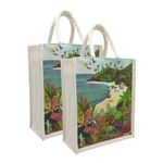 Sangra Canvas Reusable Bags for School, College, Lunch Bag for Office for Men and Women (Pack of Two) (Beach)