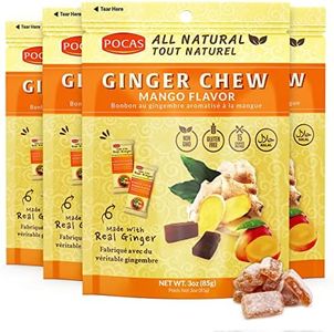 Pocas Mango Ginger Chews - Sweet and Zesty Ginger Chew, Individually Wrapped Low-Calorie Snacks, Ginger Candy Made with Pure Cane Sugar, 3 Oz Ea (Pack of 4)