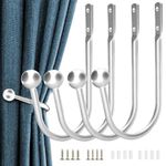 Curtain Tie Backs Hooks 4 Pack Curtain Holdbacks Elegant Curtain Tiebacks Metal Tie Back Hooks for Curtains Holder Wall Hooks with Screws(Silver)