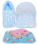 Bantoo Baby Bed New Born Baby Bedding Set | Gift Combo | Net Bed | Sleeping Bag | Plastic Sheets | Cotton | Mattress | Mosquito Net | Carry Bed | Waterproof | Products All (0-6 Months) (3PCS Set)