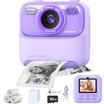 masterbee Kid Camera Instant Print Photo, Birthday Gifts for Girls and Boys, Kids Digital Camera Toys, 1080P HD Video, 3 4 5 6 7 8 9 10 11 12 Year Old Boy Gifts/Girl Gifts Purple