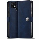 TheGiftKart Flip Back Cover Case for Redmi 10 / Redmi 10 Power | Genuine Leather Finish | Inbuilt Pockets & Stand | Designer Button Magnet Flip Cover Back Case for Redmi 10 / Redmi 10 Power (Blue)