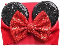 Baby & Toddler Mouse Ears Wide Headband with Bow - Sequins & Velvet Headwrap - First Birthday or Halloween Costume - Christmas