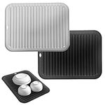 2Pcs Silicone Trivets for Hot Pans and Pots,Trivets Mats Premium 30x23cm Soft Silicone Table Mats Trivets,Waterproof Trivet Mat for Pot Holder, Trivet, Jar Opener, Spoon Rest(COLOR:Black, Grey)