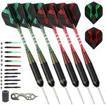 SHOT TAKER CO. EST. 2017 Steel Tip Darts Set -Ninja-Professional Darts Customizable Configuration, Aluminum, Carbon & Plastic Shafts, O-Rings, Flights, Dart Tool, Sharpener, Case (Red 20g/ Green 22g)