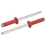 uxcell Aluminum Blind Rivets, 3.2mm x 13mm 25mm Mandrel Open End Rivet Flat Round Head for Joining Metal Plate Leather, Red 100 Pcs