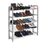 KEPLIN 5 Tier Shoe Slots Rack - Space Saving Shoe Storage Organiser with Quick, Tool-Free Assembly - Shoe Slots Holds 15-20 Pairs - Dimensions (L) 75.5cm x (W) 18.5cm x (H) 75.5cm - Silver