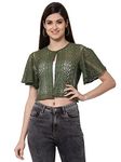 Style Quotient Women Olive Self Design Lace Open Front Smart Casual Shrug