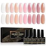 Shining She Jelly Gel Nail Polish, 10 Color White Nude Pink Sheer Nail Polish Kit Transparent Nail Polish Soak-Off UV/LED Nail Polish Gel Gift for Nail Art Salon DIY Home, 8ML