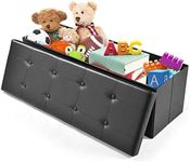 Giantex 114cm Folding Storage Ottoman Bench, Collapsible Bench Chest w/Cover to Support 300kg, Tufted Faux Leather Table Foot Rest Stool Seat Padded Seat Storage Chest for Bedroom Hallway (Black)