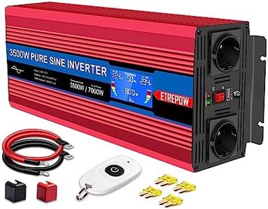 ETREPOW Inversor 12V 220v Onda Pura 3500W Convertidor de Voltaje con 2 Tomas UE y un USB de 2,1A, Mando a Distancia Inalámbrico, Pantalla Digital y 2 Ventiladores-Auto Transformador