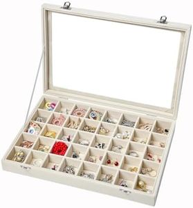 GISK Clear Lid Velvet 40 Grid Jewelry Box with Transparent Glass lid Earring Organizer,Jewelry Organizer with Removable Dividers For Ring,Earring,Jewelry Organization for Girls Women(40 Grid-White)