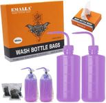 Miuxia Wash Bottle Bags Kit - 250Pcs Safety Wash Bottle Covers 2Pcs 500ml Tattoo Squeeze Bottle 300Pcs Rubber Bands Purple Wash Bottles Scale Labels Watering Tools for Medical Label Tattoo Supplies