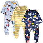 TuddyBuddy Unisex Baby Cotton Printed Full Sleeves Sleepsuit/Footed Rompers (Snaps Closure) (4 Years-5 Years, Yellow Stripes - Pack of 3)