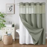 Colorful Star No Hook Shower Curtain with Snap in Fabric Liner, Waffle Weave Heavy Duty Thick Shower Curtains with Mesh Top Window, Hotel Style Waterproof Bathroom Curtain Set, 72'' x 75'', Sage Green