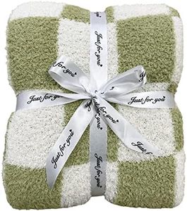 GY Throw Blankets Checkered Fuzzy Sage Green Blanket Plaid Decorative Green Throw Blanket - Super Soft Warm Cozy Fluffy Blanket for Chair, Sofa, Couch, Bed, Camping, Travel, Sage Green, 51''x63''