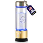 LevelUpWay 2025 Hydrogen Water Bottle Generator – New Technology Glass with SPE PEM Ionic Membrane – High Borosilicate Glass – 13 Ounce (Gold) – Premium Hydration Solution