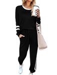 Aloodor Sweatsuit for Women 2 Piece Outfits for Womens Crewneck Sweatshirts Pullover, 2a-black, Large