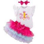 Winmany Baby Girl First Birthday Clothes 3PCS Bow Headband My 1st Birthday Romper Tutu Skirt Cake Smash Outfit Set for Photo Shoot