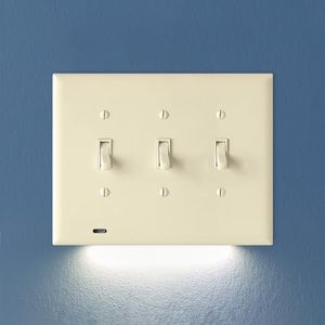 Single - SnapPower SwitchLight [for Triple-Gang Light Switches] - Light Switch Wall Plate with Built-in LED Night Lights - Bright/Dim/Off Options - Auto On/Off Sensor - (Toggle, Light Almond)