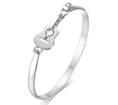 VNOX Stainless Steel Guitar Charm Music Player Lover Openable Bangle Bracelet Jazz Jewellery for Women Girls