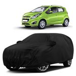 Sulfar 100% Water Resistant Car Body Cover Compatible with Mirror for Chevrolet Beat (Triple Stitched, Full Bottom Elastic, Black)