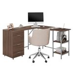 Techni Mobili L Shaped Desk - Two-Toned Computer Desk with Drawers & Storage Shelves - Simple Modern Furniture & Home Office Space Corner Table for Work & Writing