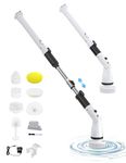 Electric Spin Scrubber, FRYLINE Cordless Shower Brush with 7 Replaceable Cleaning Heads and Adjustable Extension Handle, 1.5H Power Bathroom Scrubber for Bathtub, Tile, Floor