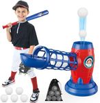 Mostop T Ball Set ,Automatic Baseball Launcher,Baseball Pitching Machines with Baseball Bat and 5 Balls & Storage Bag,Baseball Game Sports & Outdoor Toys,Baseball Training Equipment for Kids 3+