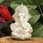 Collectible India Ganesha Idol Silver Plated Ganesh for Car Dashboard Statue Ganpati Figurine Luck & Success Diwali Gifts Home Decor (Size: 3.5 x 2 inches)