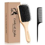 Hair Brush, Sosoon Boar Bristle Paddle Hairbrush for Long Thick Curly Wavy Dry or Damaged Hair, Reducing Hair Breakage and Frizzy No More Tangle, Giftbox & Hair Comb Included