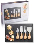 Taylors Eye Witness Cheese Knives & Natural Slate Board 4 Piece Set of 3 Knives & Serving Fork. Rounded Solid Oak Wood Handles And Natural Slate Cheese Board. 10 Year Guarantee